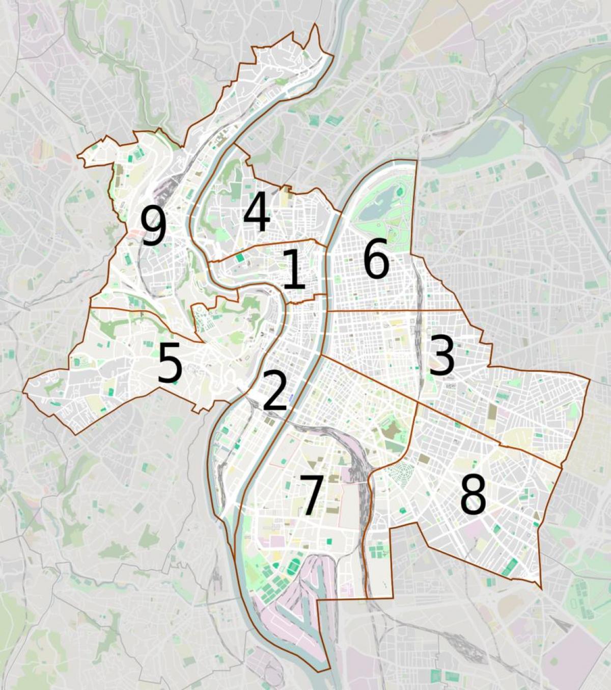 kaart van Lyon arrondissementen