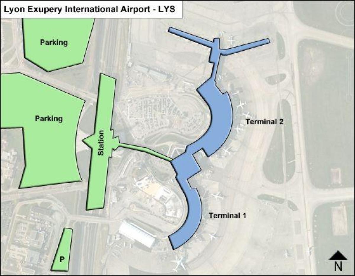 Kaart van Lyon luchthaven terminal