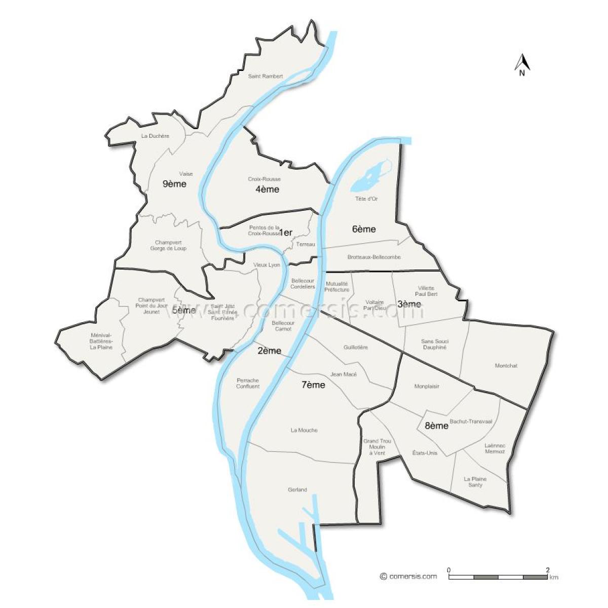 kaart van het arrondissement Lyon
