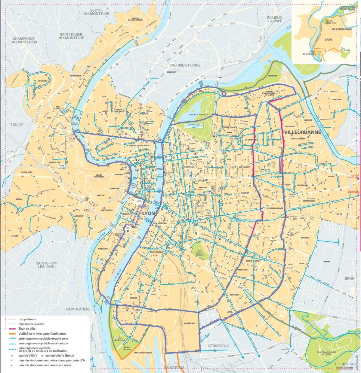 kaart van Lyon fiets