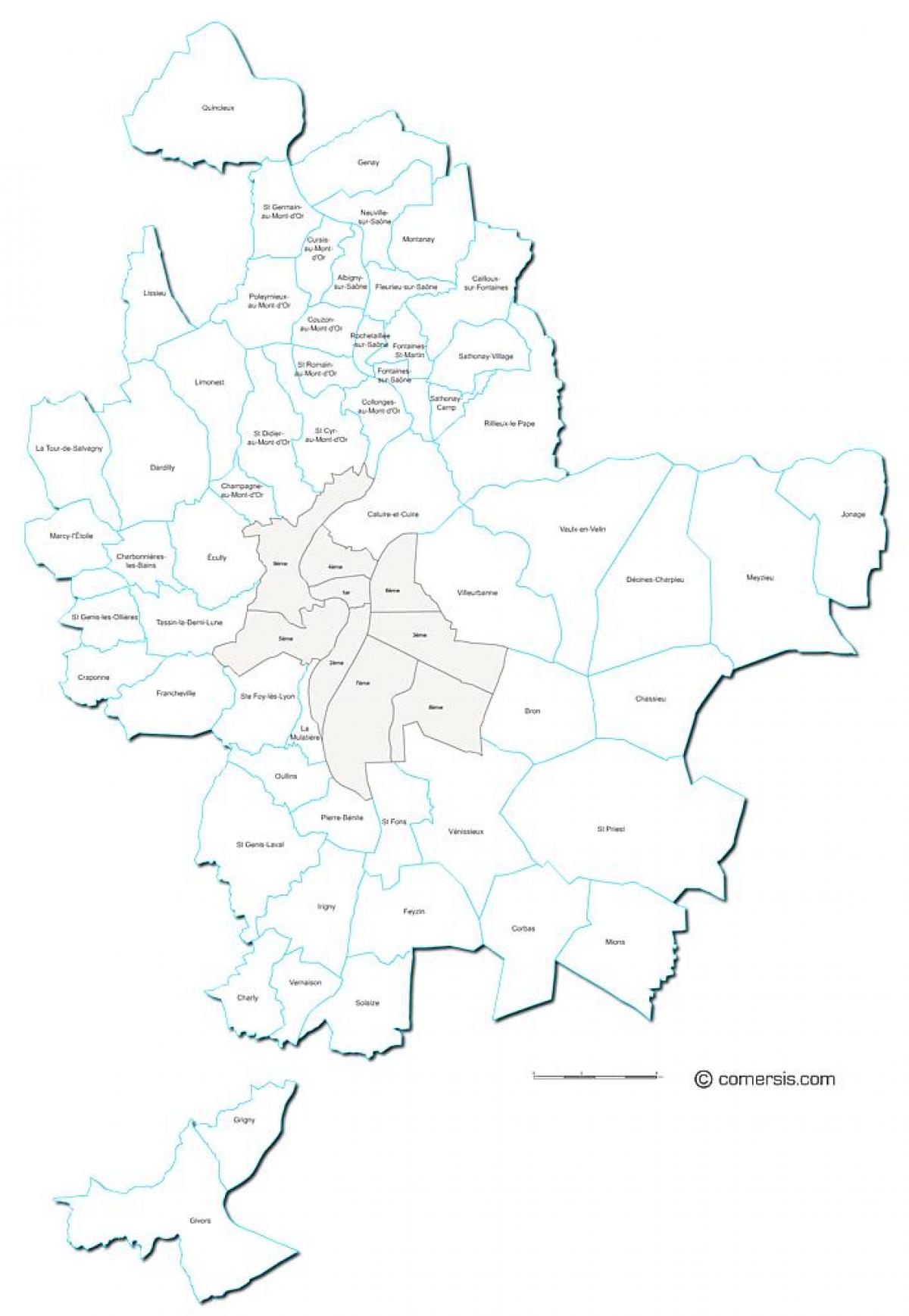 kaart van frankrijk Lyon regio