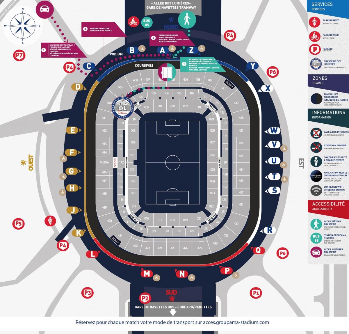 kaart van Lyon stadion