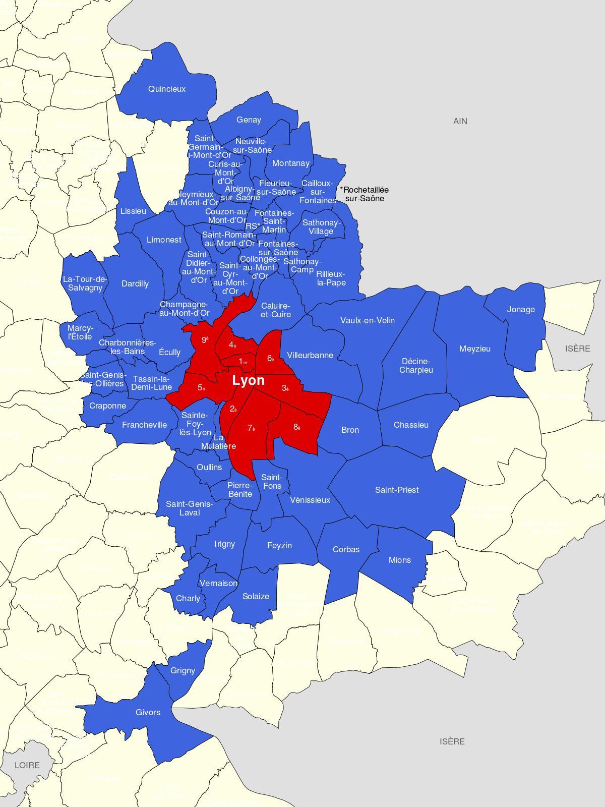 kaart van Lyon voorstad 