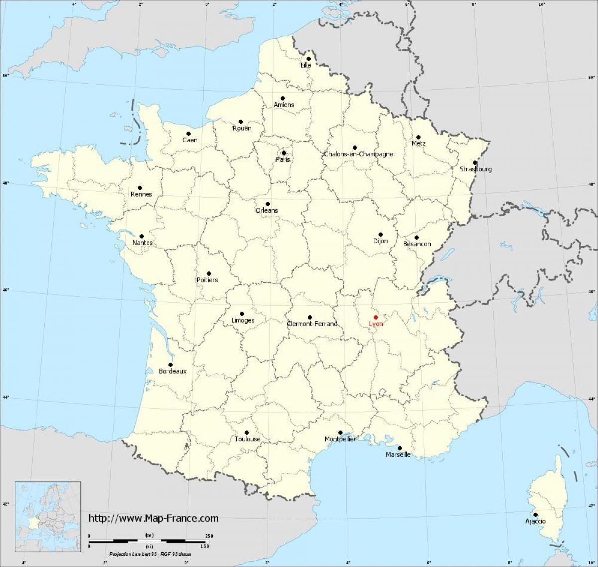 waar is Lyon frankrijk op een kaart