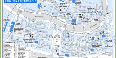 Kaart van de oude binnenstad van Lyon frankrijk